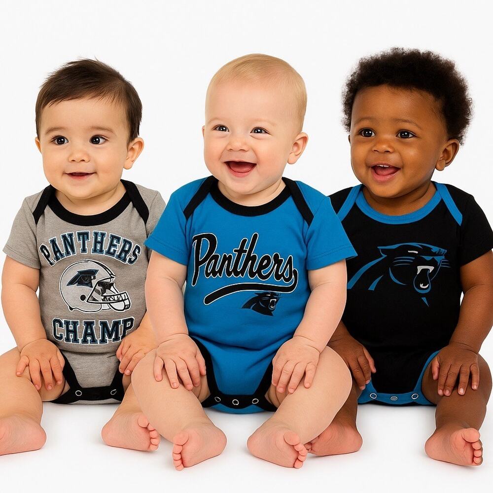 NEW Carolina Panthers Baby 3-Piece Bodysuit Set – Size 0-3 Months